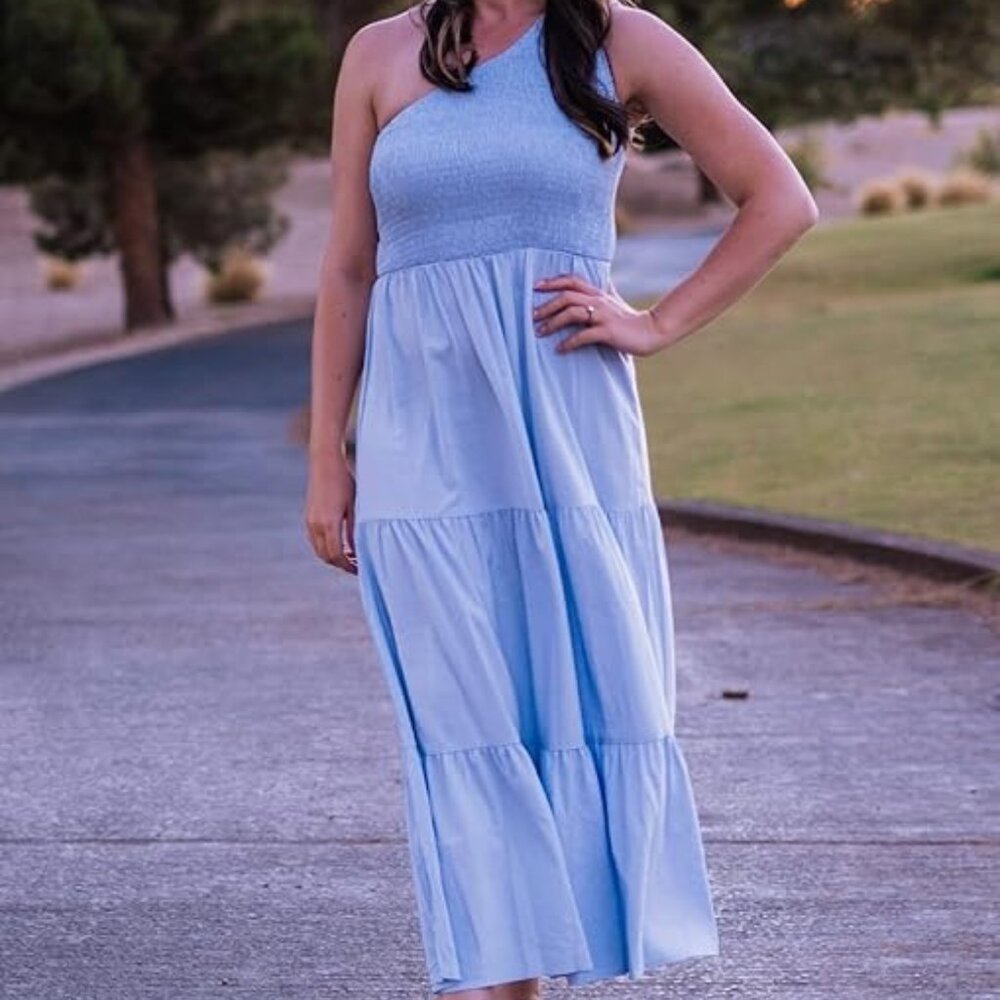 Blue One Shoulder Maxi Dress